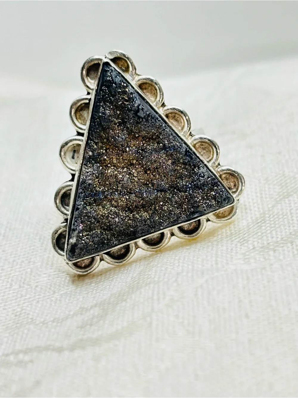 DruzyTriangle Sterling Silver Ring Size 9